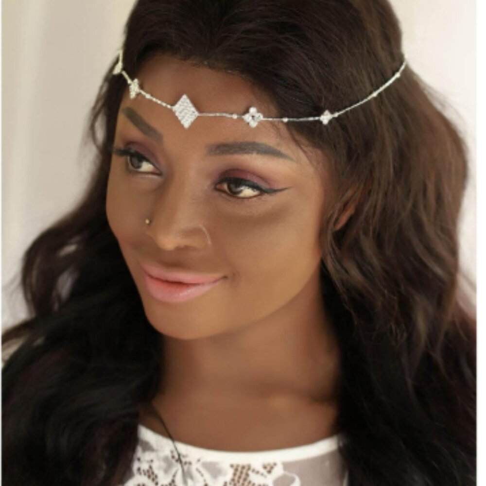 Rhinestone Head Chain Boho Glam Bridal Forehead Jewlery